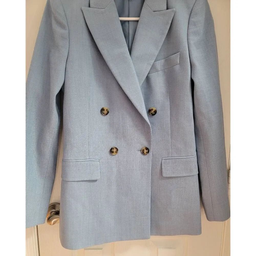 REISS Double Breasts Peak Lapel Suit Blazer In Blue Sz: 2 - Picture 12 of 12